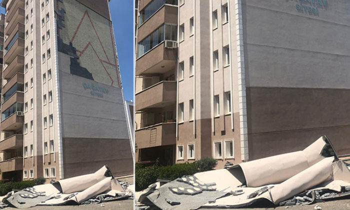 11 katlı apartmanın dış cephe kaplaması düştü