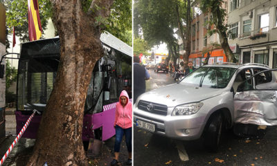 Sarıyer’de otobüs önce cipe ardından da ağaca çarptı