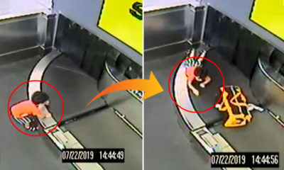 Bagaj bandına çıkan çocuk havalimanında panik yarattı