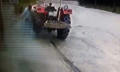 Traktör lastiğinin patlama anı kamerada