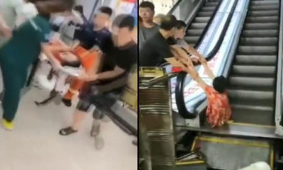 Arızalı yürüyen merdiveni kullandı, sol bacağından oldu