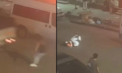 Kamyonetin arkasına takılan patenli genç kızın düşme anı kamerada 