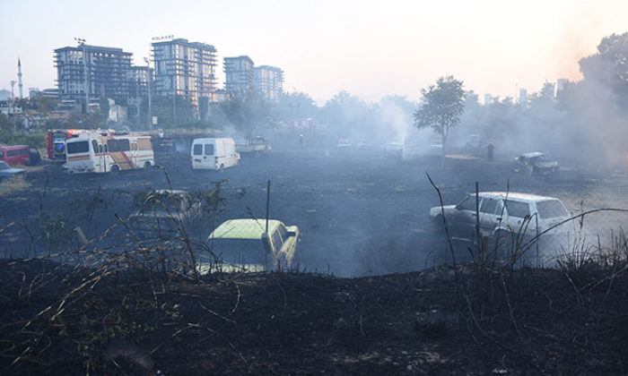 Otluk alanda başladı, Yediemin Otoparkı’na sıçradı! Onlarca araç kül oldu
