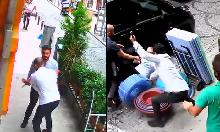 Şişli’de otel müşterisinin, çalışanı bıçaklama anları kamerada
