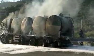 Kaza yapan tankerde çıkan yangın ormana sıçradı