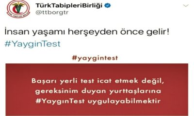 Terör sevici Türk Tabipleri Birliği’nden, yerli test kitine eleştiri…