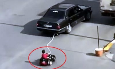 Akülü araçtaki çocuğunu otomobille çeken baba yakalandı!.(Tıkla İzle)