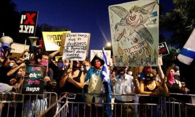 Bu kez köşeye fena sıkıştı! Tel Aviv’de, Amerikan köpeği katil karşıtı protesto..