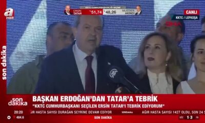 Yunanlıların “Erdoğan’ın gözdesi” manşetini attıkları Ersin Tatar’dan balkon konuşması… (video haber)