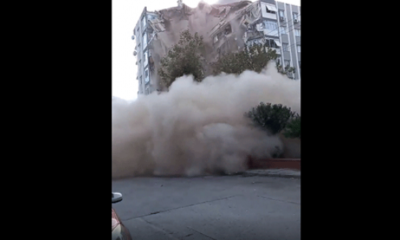 Depremde 8 katlı bina böyle çöktü!. (video haber)
