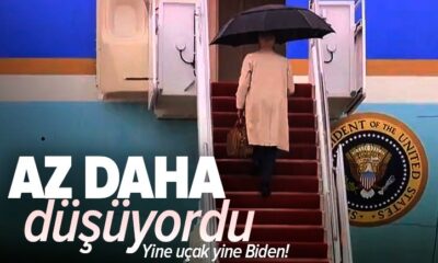 Bu gidişle desteksiz uçağa binemeyecek! Joe Biden yine düşüyordu!. (video haber)