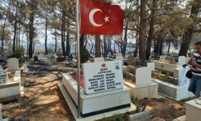 Mersin’deki yangında zarar gören mezarlıkta, Şehit kabri ve Türk Bayrağı yanmadı!.
