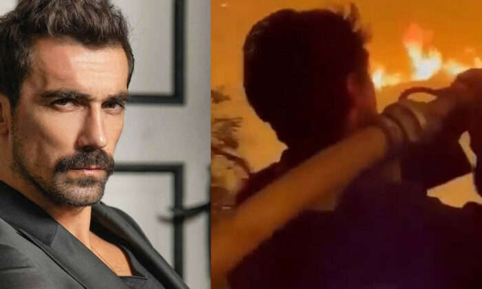 Oyuncu İbrahim Çelikkol, yangın söndürme çalışmalarında itfaiye ekiplerine böyle yardım etti!. (video haber)