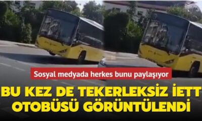 Tekerleksiz İETT otobüsü sosyal medyada gündem oldu!. (video haber)