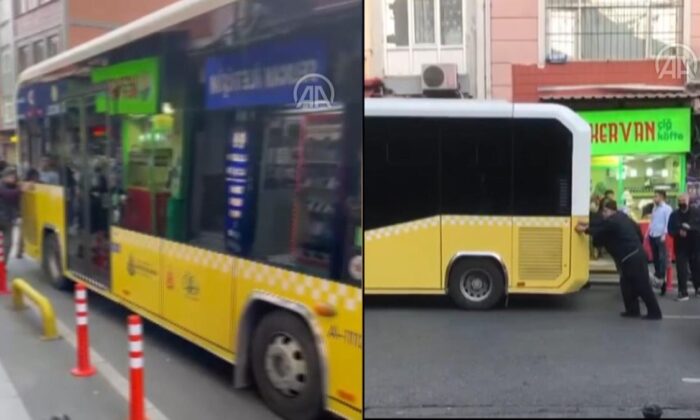 Yine İETT yine arıza! Vatandaşlar arızalanan otobüsü 300 metre boyunca ittiler!.