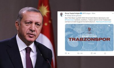 Cumhurbaşkanı Erdoğan’dan şampiyon Trabzonspor’a tebrik..