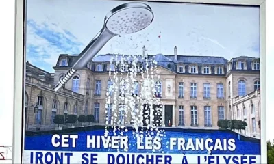 Fransa’da afişli isyan! “Teşekkürler Macron, duş almak için Elysee’ye gideceğiz!.”