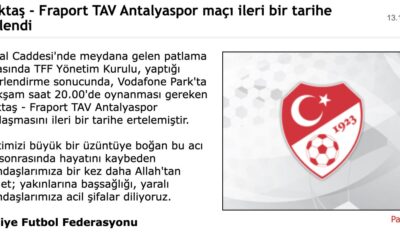 Terör saldırısı nedeni ile Beşiktaş-Antalyaspor maçı ertelendi!.