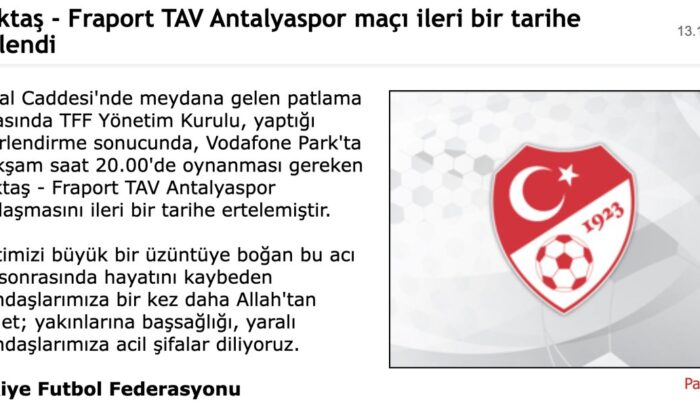 Terör saldırısı nedeni ile Beşiktaş-Antalyaspor maçı ertelendi!.