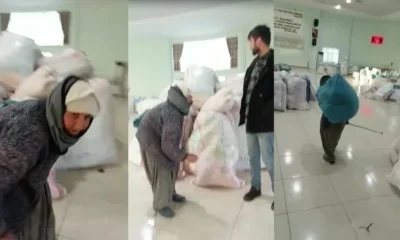 Nevşehir’de Nadire nine depremzedeler için sırtında yorgan taşıdı!.