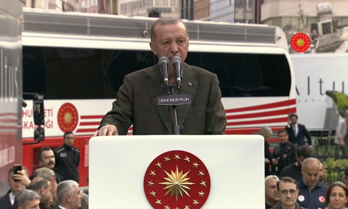 Cumhurbaşkanı Erdoğan Hatay’da deprem konutları temel atma töreninde..