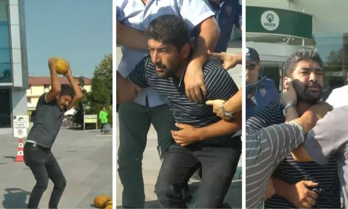 Kavunlarına el konulan çiftçi isyan edip AK Partili belediyenin önünde eylem yaptı!.