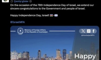 Azerbaycan’dan İsrail’e Resmi Bağımsızlık Günü kutlaması!.